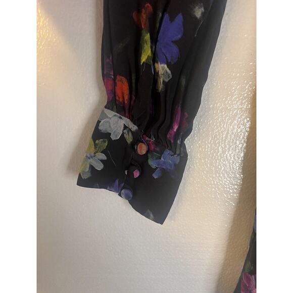Milly Sherie Long Sleeve Painted Floral Georgette Silk Mini Dress size 2 - Picture 8 of 8